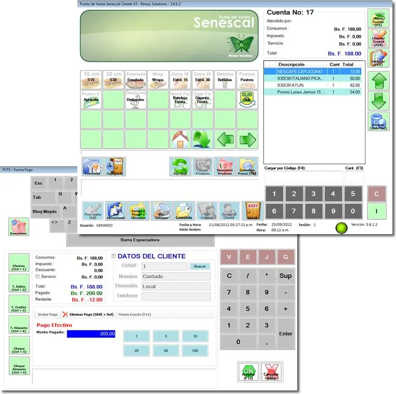 Senescal point of sale: touch screen order and payment screens