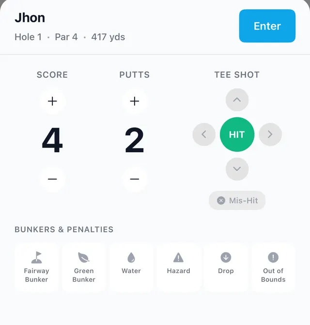 Tourly mobile app: hole scoring