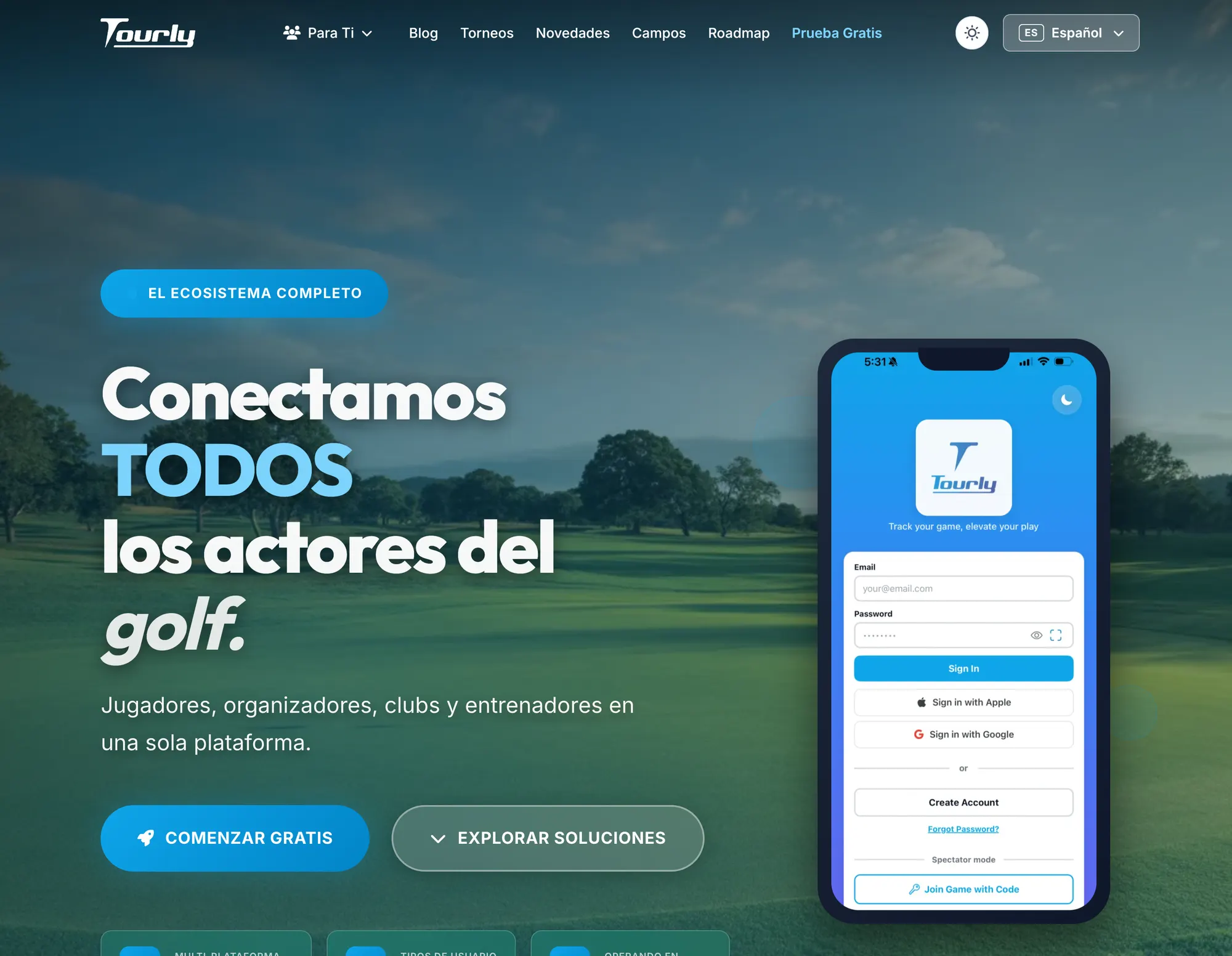 Tourly.golf website home