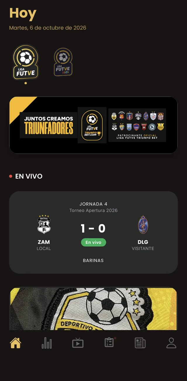 Liga FUTVE app: live match and today view